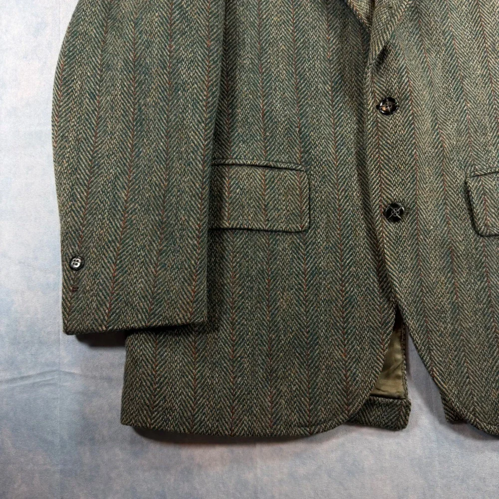 Palm Beach Harris Tweed Blazer Mens Brown Good Herringbone Wool Sport Coat